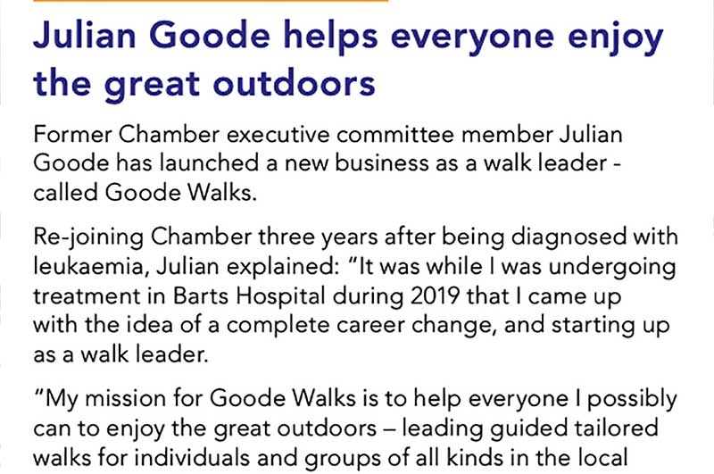 Brentwood Chamber of Commerce Goode Walks article